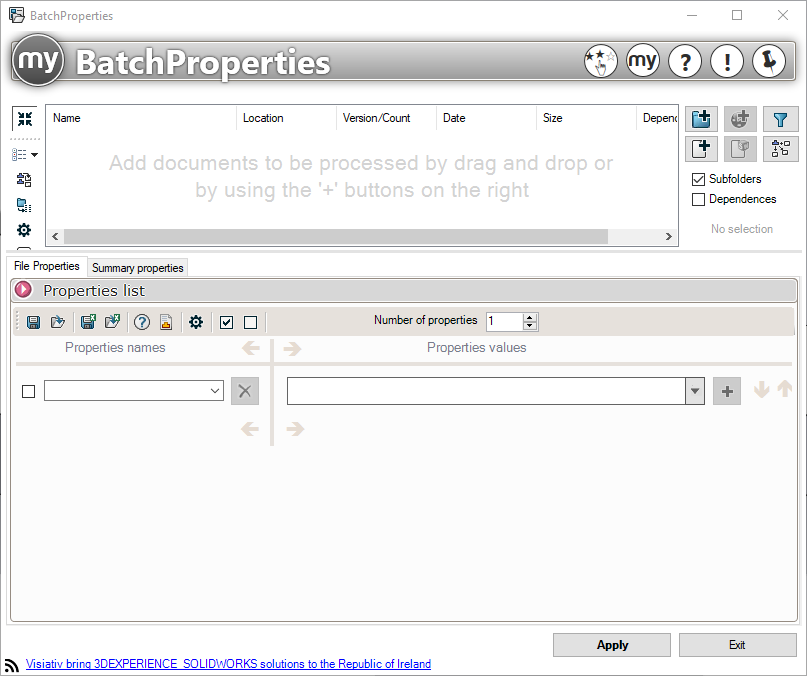 myCADtools Batch Properties Anwendungsoberfläche