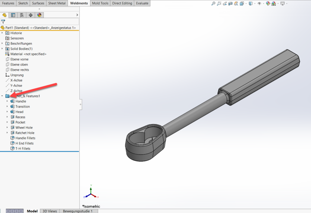 Neuer Ordner im Feature Manager sichtbar -Methoden für korrupte SOLIDWORKS Dateien