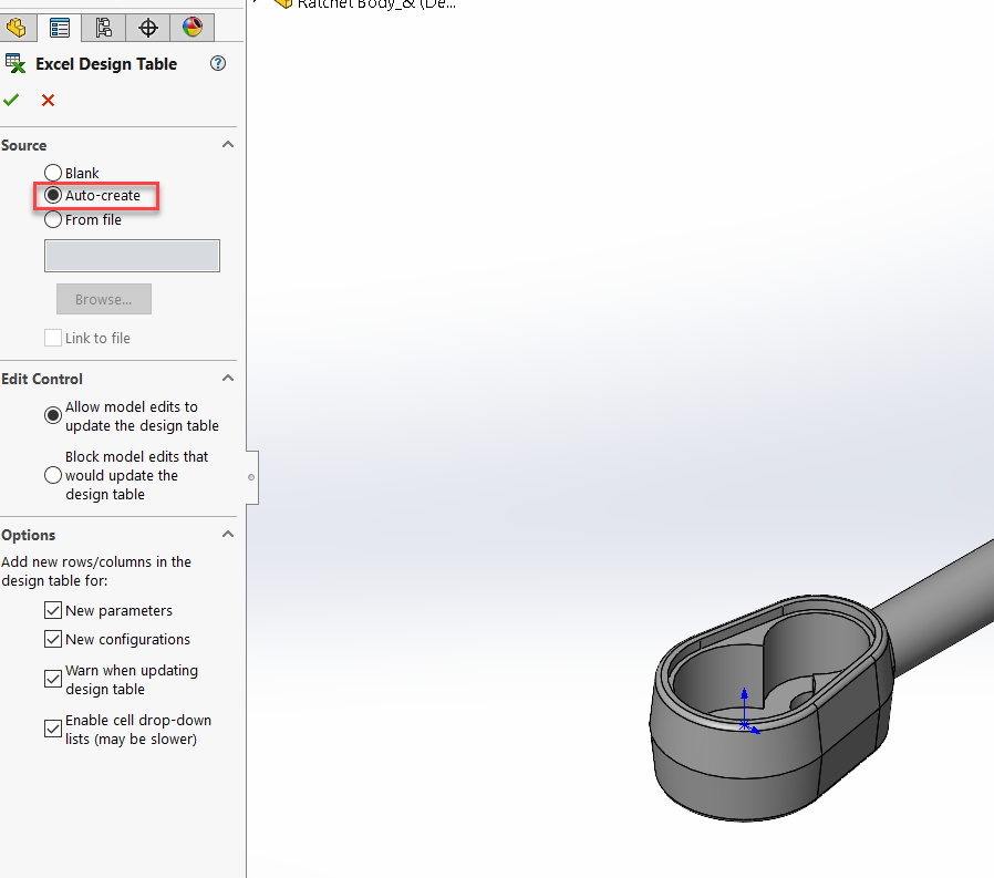 Tabelle automatisch kreieren lassen -Methoden für korrupte SOLIDWORKS Dateien